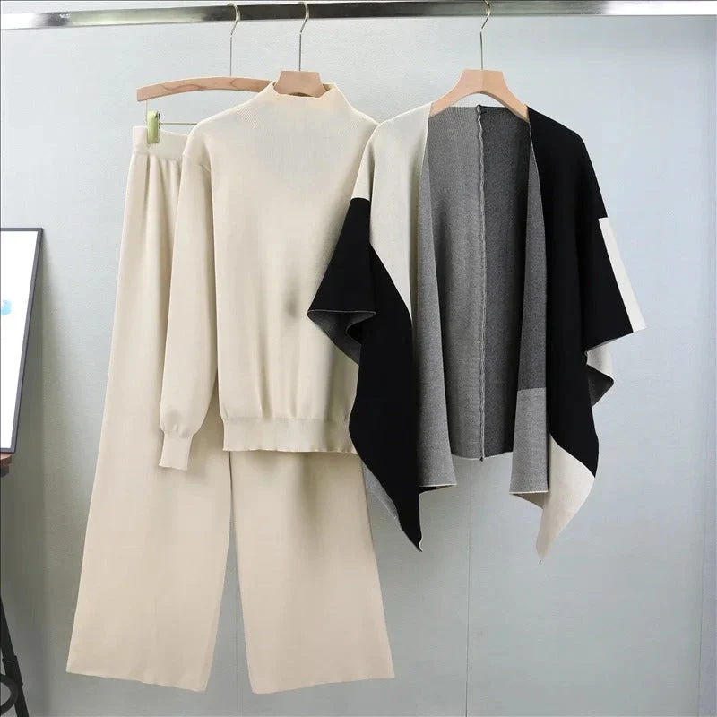 Norvella Strickset 3-teilig mit Pullover Hose und Schal für Alltag und Freizeit