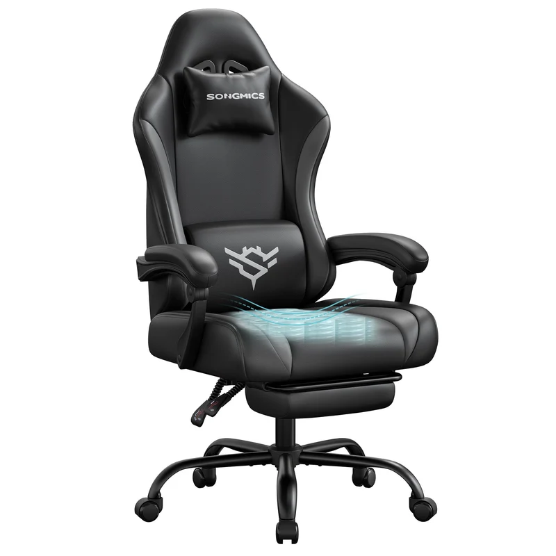 SONGMICS Gaming Stuhl, Ergonomischer Bürostuhl, PU-Leder, belastbar bis 150 KG