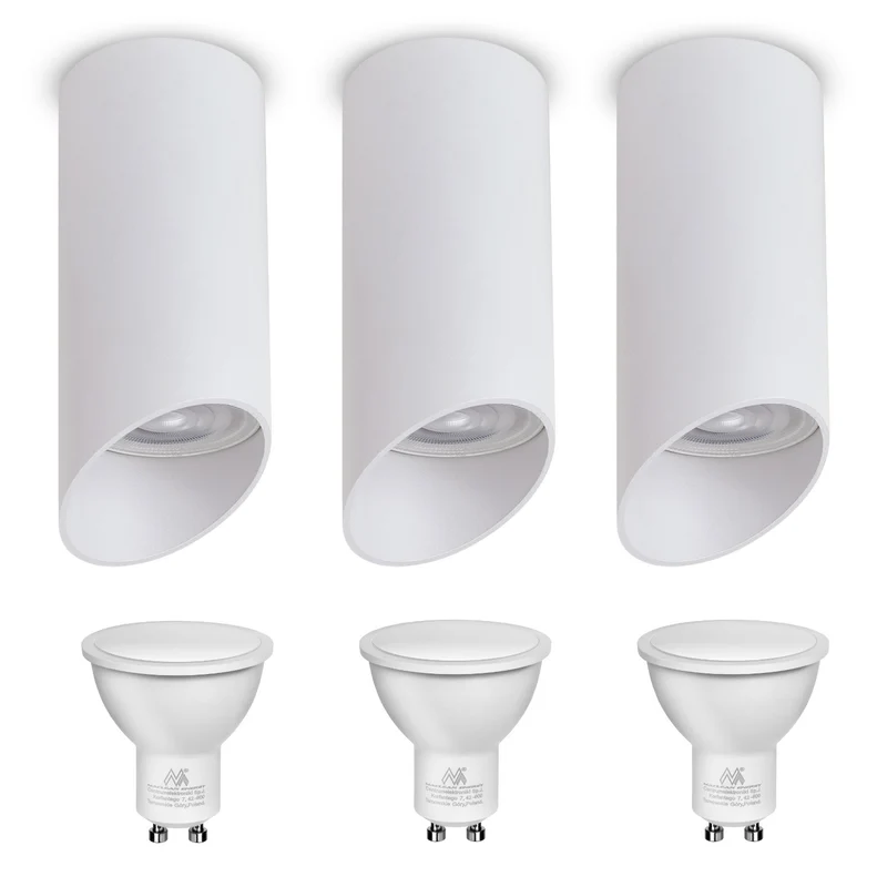 Maclean Anbauleuchte/ Spot, rund, Aluminium, GU10, 55x130mm, weiß, MCE360 W 3Stück+LED Leuchtmittel GU10 7W Maclean Energy MCE437 NW neutralweiß 4000K, 220-240V~, 50/60Hz 3Stück