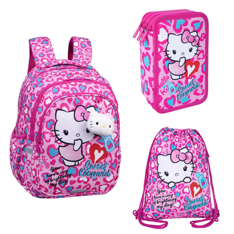 Hello Kitty Coolpack-Schulset, 3-Fächer-Rucksack „Jerry“ (15"), Federmäppchen „Jumper 3“ mit Zubehör sowie eine Sporttasche für Schuhe
