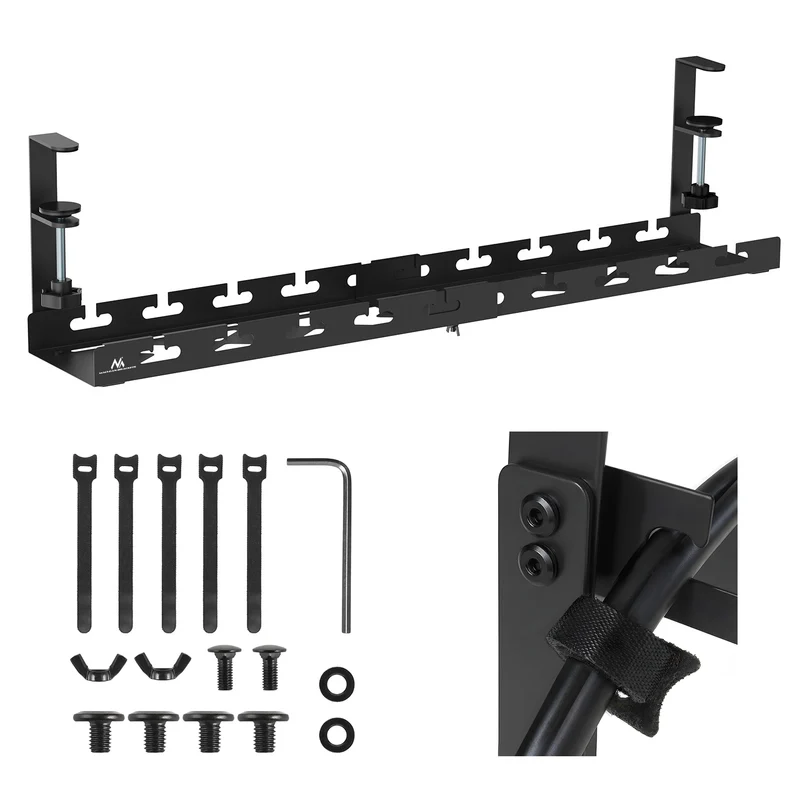 Maclean Untertisch-Kabelorganisation, Tragfähigkeit 5kg, max. 728mm, schwarz, MC-103 B
