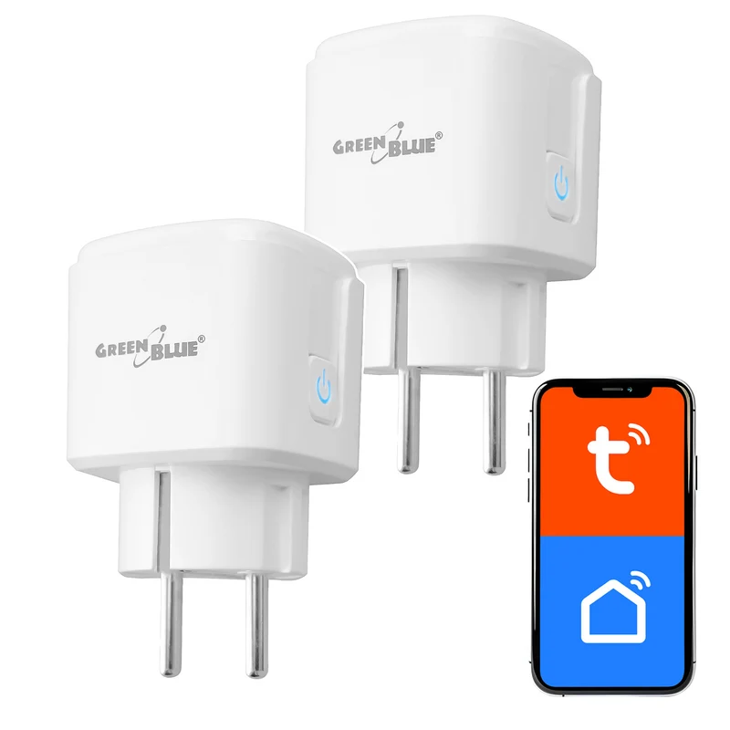 Ferngesteuerte WLAN-Steckdose von GreenBlue, Android/iOS/Alexa/Google Home, Timer, Leistungsmesser, max. 16 A/3840 W, GB735 W, 2 Stück