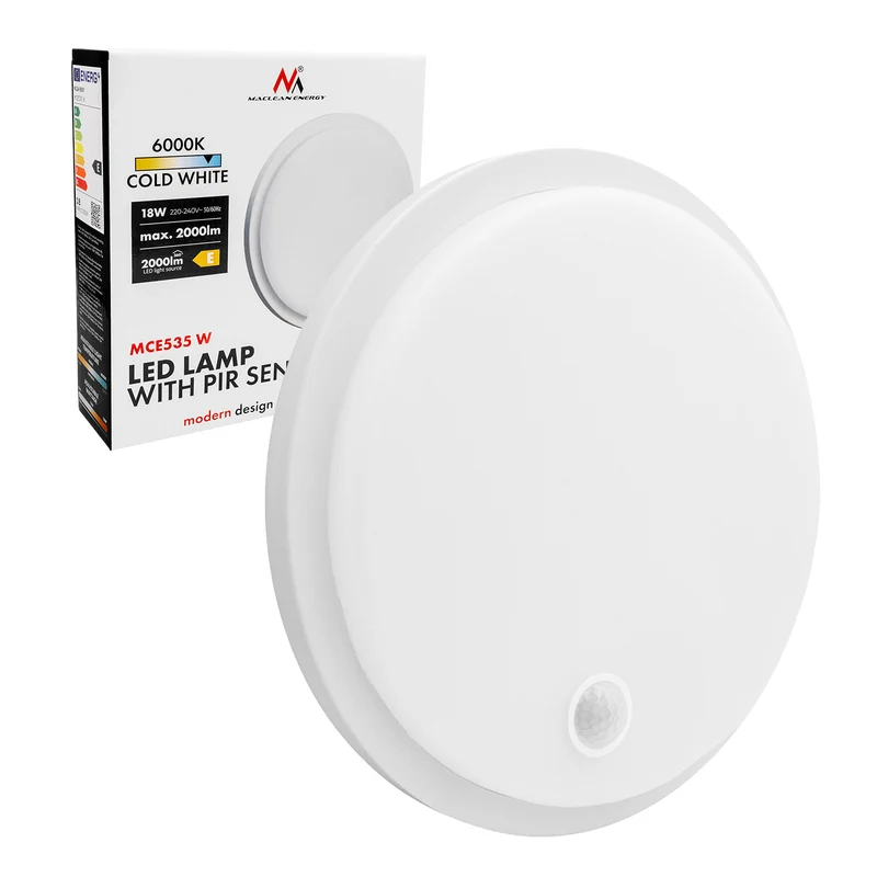 Maclean LED-Leuchte mit Bewegungsmelder, PIR-Sensor, weiß, 10 W/15 W/18 W, IP65, einstellbare Farbtemperatur 3000/4000/6000 K, MCE535 W