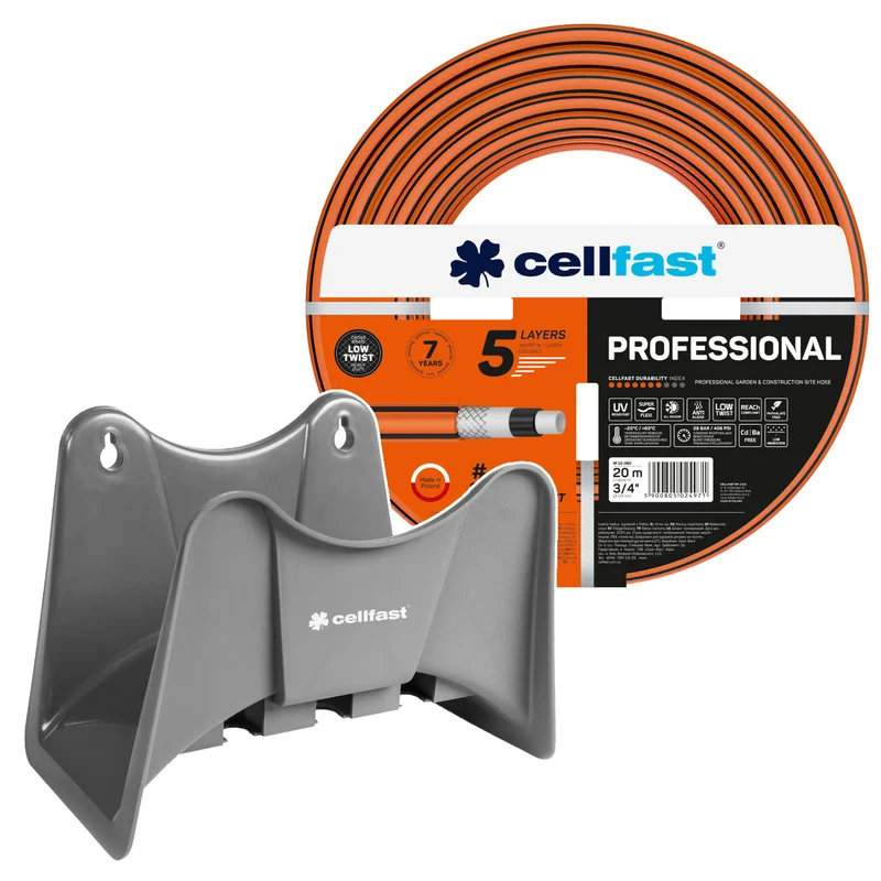 Cellfast-Gartenschlauch, PROFESSIONAL 3/4" 20 m + Cellfast-Schlauchhalter, grau