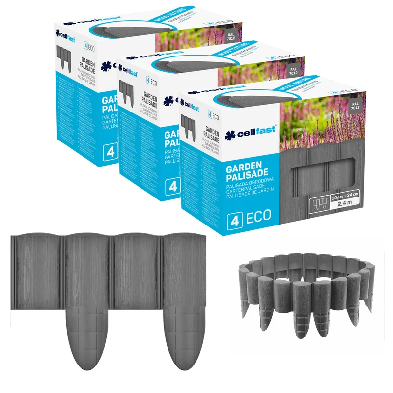 Cellfast-Gartenzaun, Holzoptik, frostbeständig, Länge 7,2 m, Farbe Graphit, 34-054