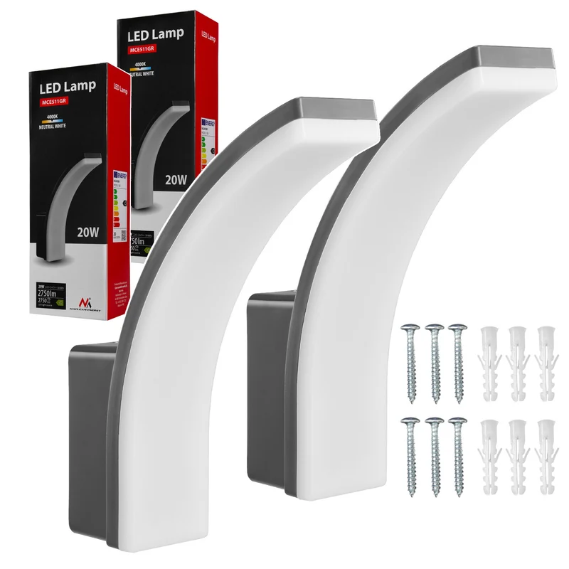 Maclean LED-Leuchte, Farbe: Grau, 20 W, IP65, 2750 lm, Lichtfarbe: Neutralweiß (4000 K), MCE511 GR, 2 Stück