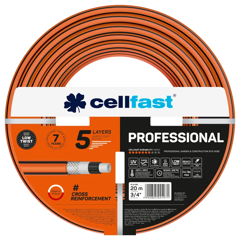 Cellfast Professional Gartenschlauch, Durchmesser 3/4 Zoll, Länge 20 m, 5-lagig
