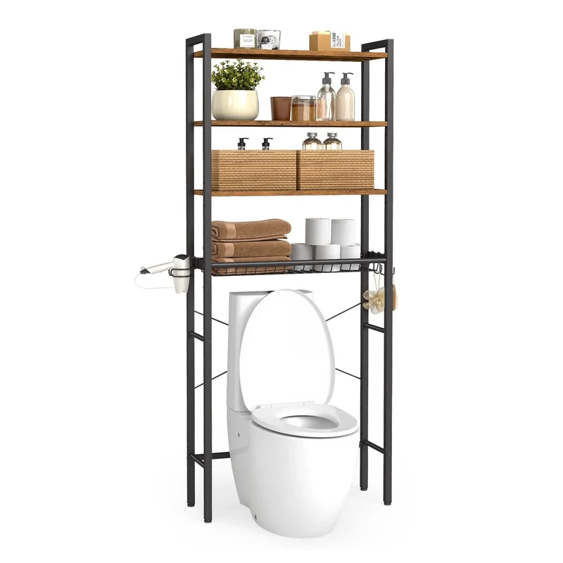 Badezimmerregal über der Toilette spart Platz und ordnet Utensilien