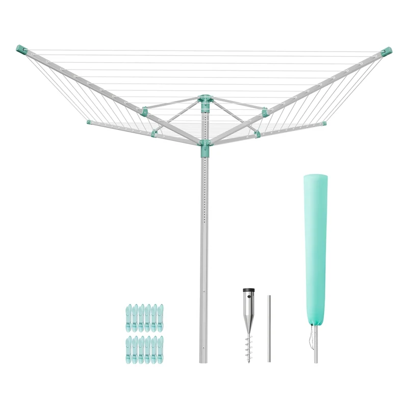 Wäschespinne, Wäscheständer, höhenverstellbar, 60 m Wäscheleine, für 6 Waschmaschinenladungen, Outdoor, Garten, mit Bodenhülse, Wäscheklammern