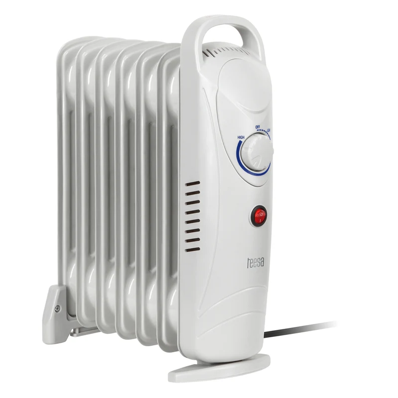 TSA8035 Elektrischer Ölradiator 800 W (7 Rippen), Heizkörper mit Thermostat, Weiß