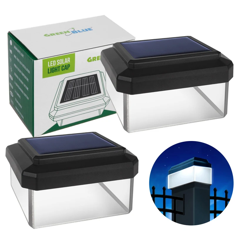 GreenBlue LED-Solarlampe für Pfosten, 60 x 40 mm, Briefumschlag-Abdeckung, GB125, 2 Stück