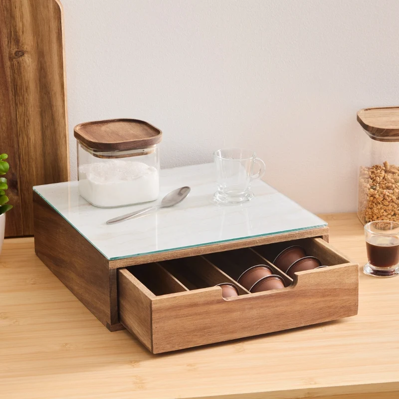 Koffiecup houder acaciahout met lade Five®