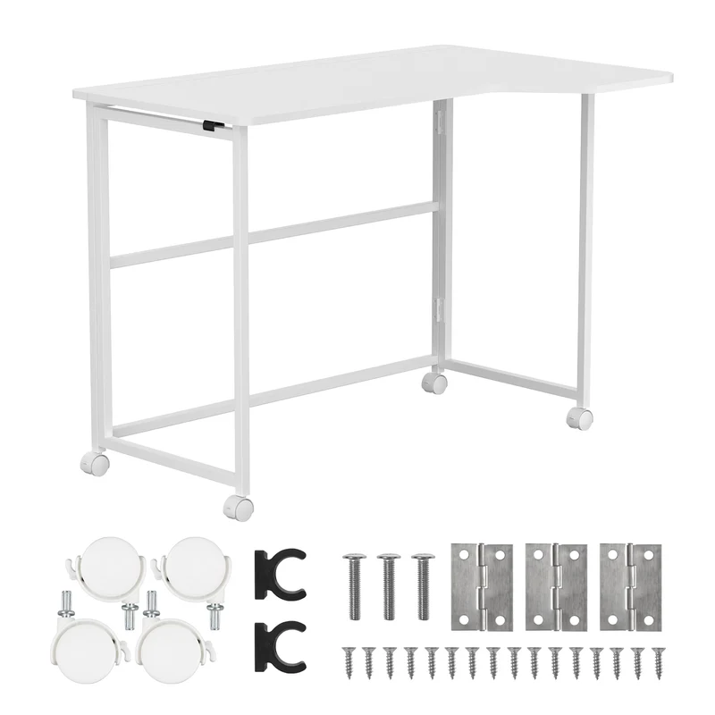 Klappbarer Schreibtisch „Maclean“, weiß, mobil, 100 x 65 cm, max. 50 kg, eckig, L-Form, MC-1250 L/W