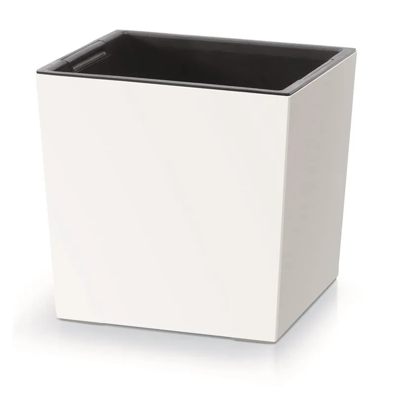 Prosperplast 2in1 Blumentopf mit Innenkübel Übertopf Pflanzentopf Kräutertopf Pflanzkübel Kunststoff Quadratisch 24 cm x 24 cm x 23,5 cm (Weiß)