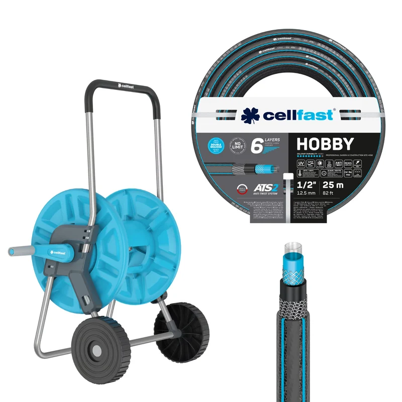 Schlauchwagen Cellfast Aluplus 1/2" 60 m + Gartenschlauch Cellfast Hobby ATS2 1/2" 25 m