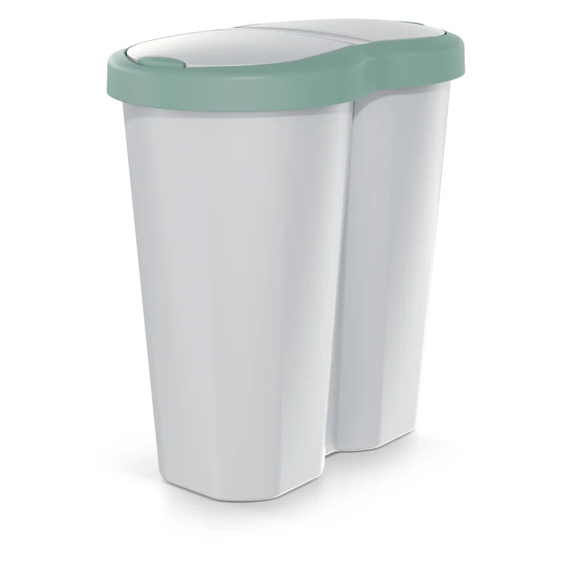 Abfallkorb Compacta R Duo, grün/aschmir, Inhalt 40L, ein Fach, zwei Deckel, NDRF40-5575C_427C