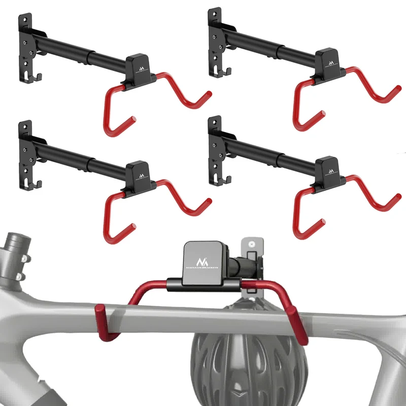 Maclean Fahrradhalterung / Wandhalterung, horizontal, Stahl, max. Belastbarkeit 30 kg, Winkelverstellbar, MC-172, 4 Stück