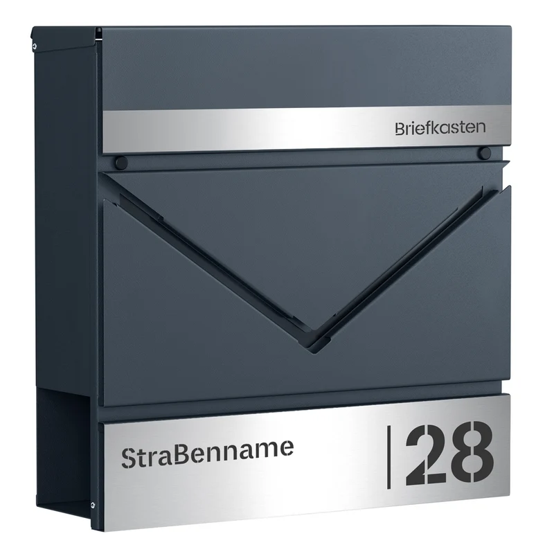 SONGMICS Briefkasten personalisiert, mit Namensschild, Hausnummernschild, Postkasten, Zeitungsfach, V-förmiges Sichtfenster, Schloss, modern, einfache Montage, anthrazit-silbern GMB080D01V1