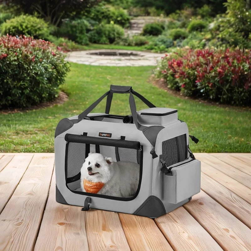 Hundebox M aus Oxford-Gewebe mit Griffen rauchgrau