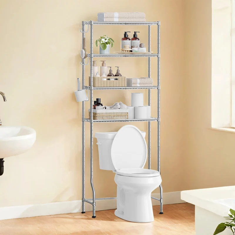 Toilettenregal mit Haken und verstellbaren Ablagen