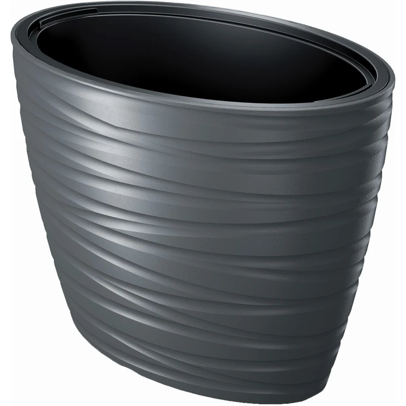 Maze Blumentopf Pflanzgefäß 2in1 inkl. Pflanztopf Witterungsbeständig für Innen- und Außenbereich Oval 42,3cm Höhe Kunststoff (Anthrazit)