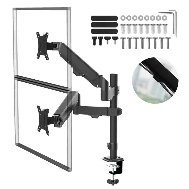 Halterung für 2 Maclean-Monitore, Gasfeder, 17"-32", 2-10kg, schwarz, MC-136