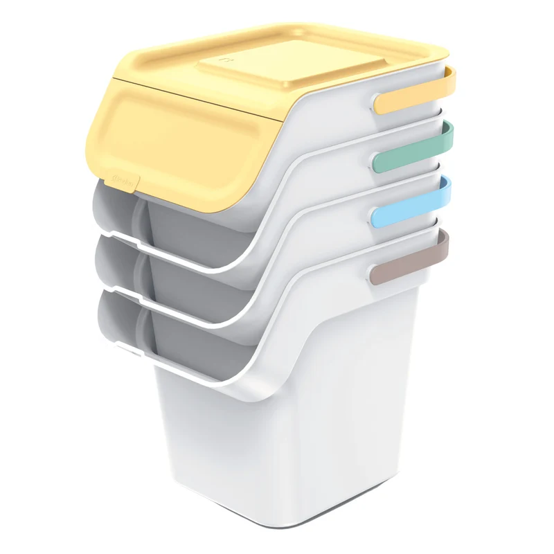 Kaddi Q Mülltrennsystem 4x20L Set mit Aktivkohlefilter, Mülltrennungsbehälter mit Deckel Recycling Recyclingbehälter Abfallsortierkorb Behälter Abfalleimer aus Kunststoff (Aschgrau)