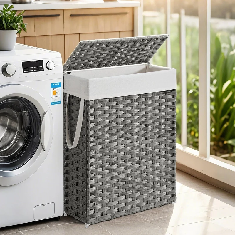 Wäschekorb aus synthetischem Rattan mit Deckel