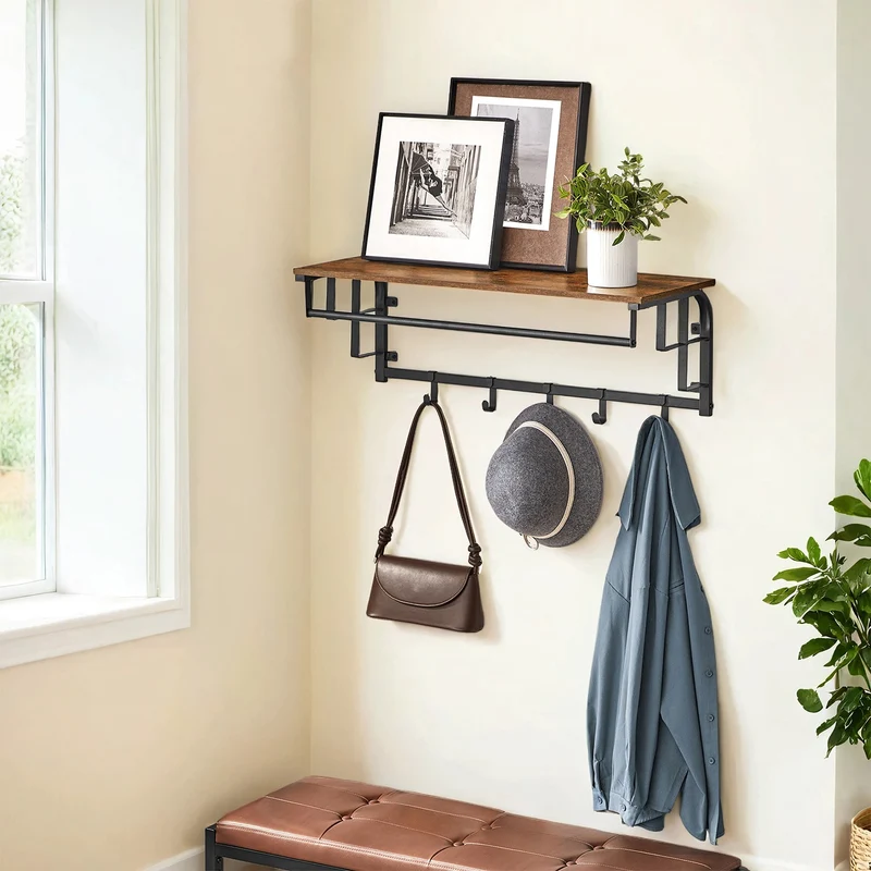 Wandgarderobe mit Ablage und 5 abnehmbaren Haken