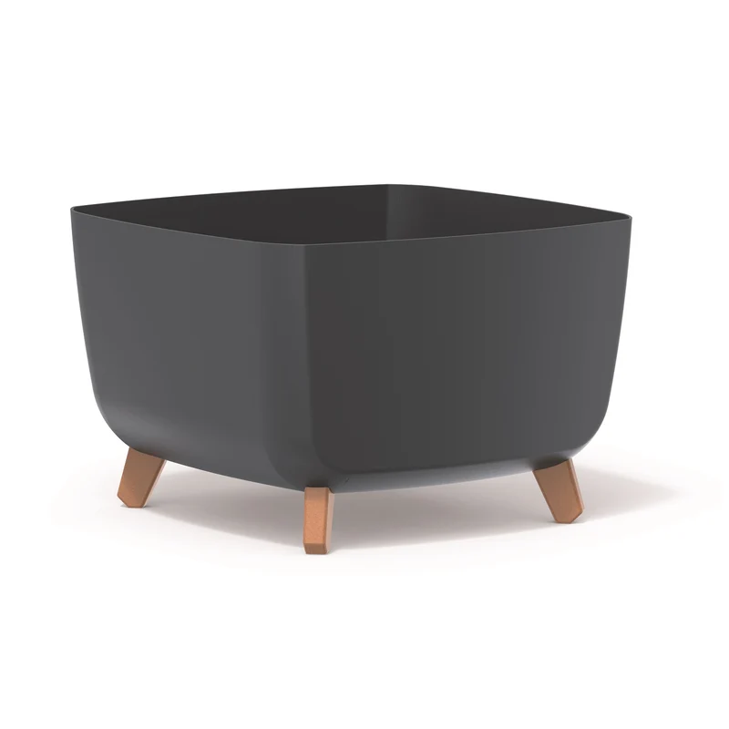 Prosperplast Gracia Square Blumentopf mit abnehmbaren Beinen inkl. Einsatz für Innen- und Außenbereich Pflanzgefäß Quadratisch Kunststoff UV-beständig 39x39x27cm Anthrazit