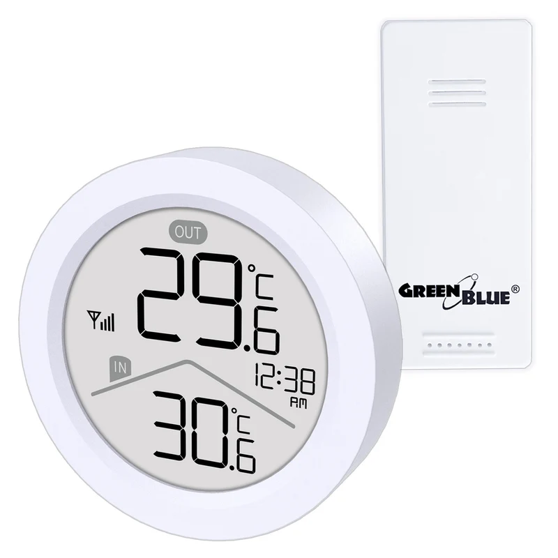 GreenBlue Funk-Wetterstation, IN/OUT-Temperatur, Uhr, wahlweise °C / °F, Reichweite bis zu 60 m, GB162