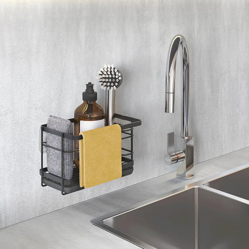 Schwarze Spülbeckenablage mit selbstklebenden Pads Metaltex