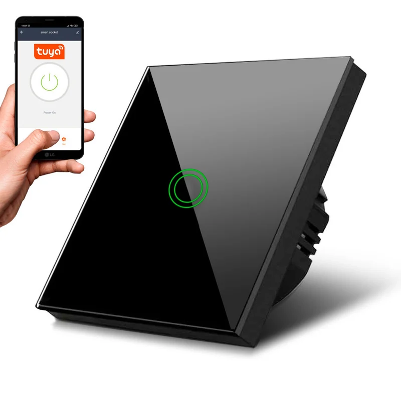 Touch Lichtschalter Kompatibel Smart WiFi mit Tuya APP Wandschalter Glas Schalter mit Farbwechsel LED Hintergrundbeleuchtung Einbauschalter 85x85mm (1-Fach Rund, Schwarz) …