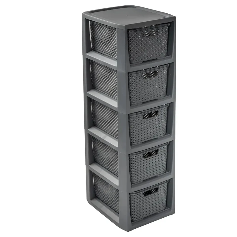 Rattan-Regal mit 5 Körben BranQ in anthrazit Material: Kunststoff