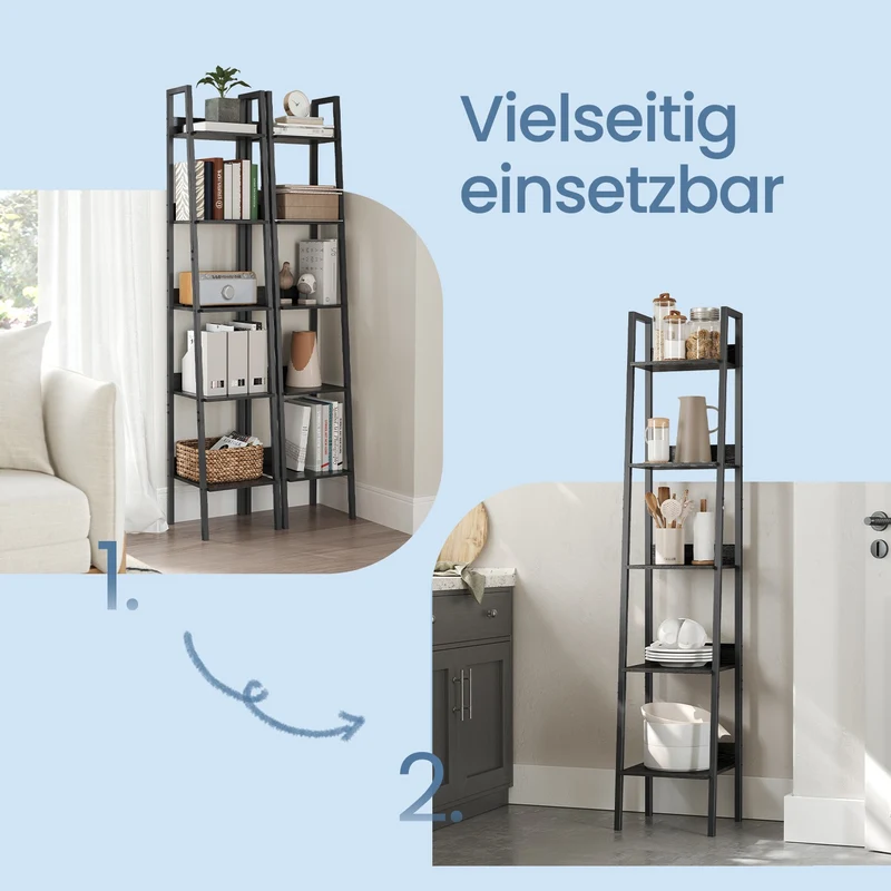 Bücherregal, Leiterregal 5 Ebenen, schmal