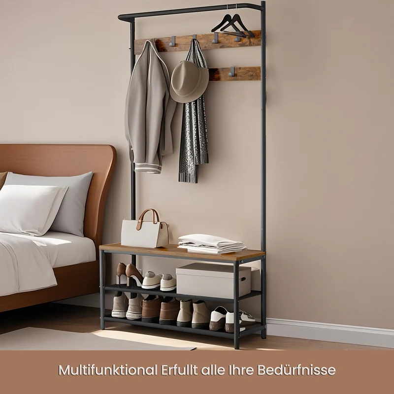 Garderobe mit Schuhbank Industrie-Stil vintagebraun-schwarz