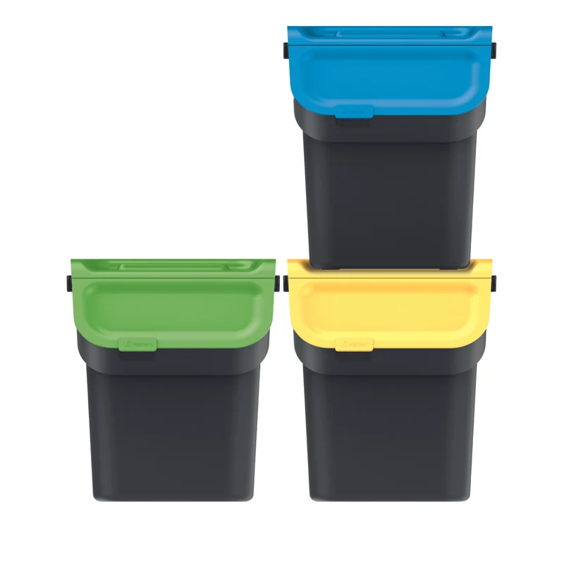 Kaddi Q Mülltrennsystem 3x20L Set mit Aktivkohlefilter, Mülltrennungsbehälter mit Deckel Recycling Recyclingbehälter Abfallsortierkorb Behälter Abfalleimer aus Kunststoff Schwarz