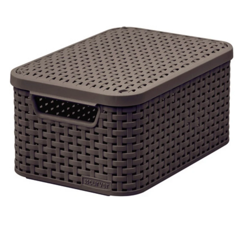 Curver Korb, vielseitig einsetzbar, mit Deckel, dunkelbraun, Rattan Style S