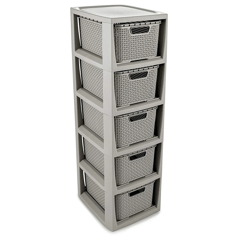 BranQ Rattan Regal mit 5 Körben mit einer Kapazität von 7 Litern Farbe grau