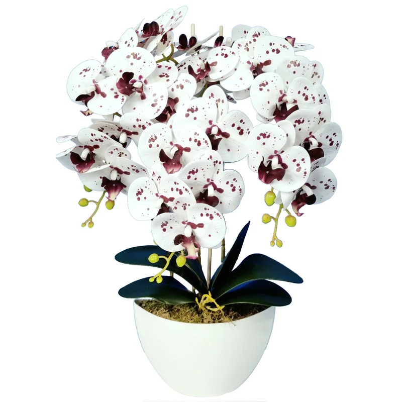 Damich Künstliche Orchidee im Blumentopf Pflanze Künstliche Blume Kunstorchidee Dekoration 3-Blütenzweige Höhe ca. 60cm