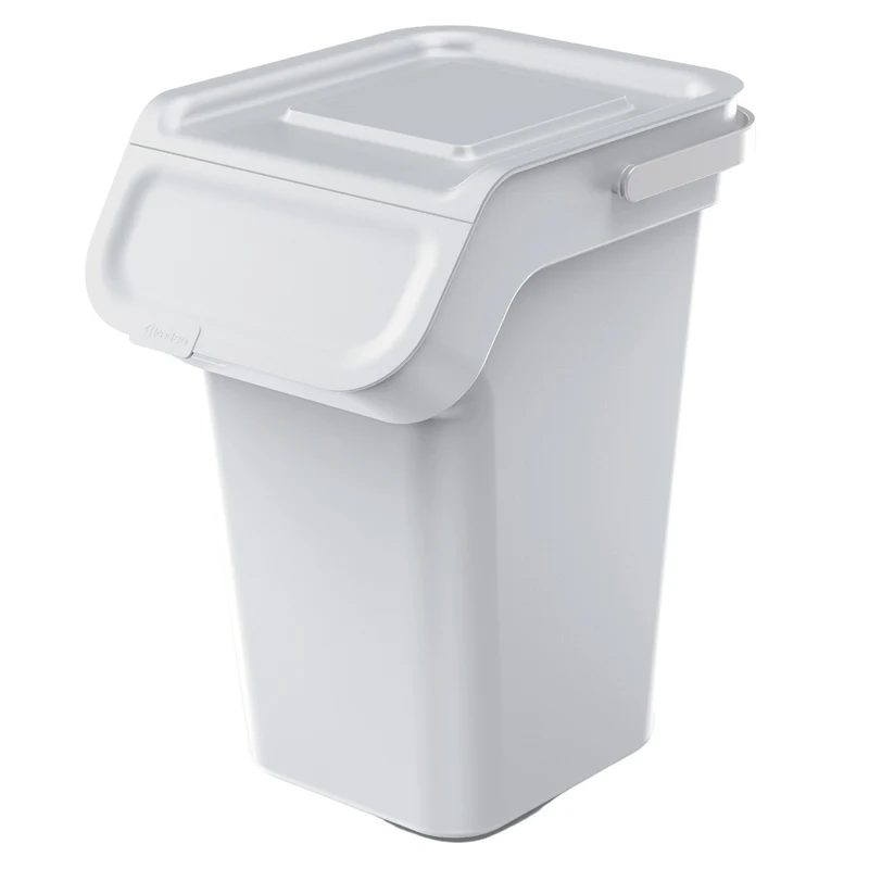 Kaddi Q Abfalleimer 25L mit Aktivkohlefilter, Mülltrennungsbehälter mit Deckel Recycling Recyclingbehälter Abfallsortierkorb Behälter aus Kunststoff (Aschgrau)