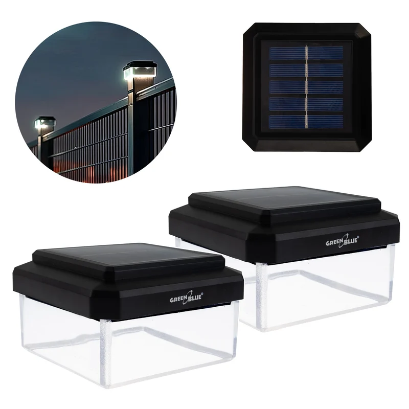 GreenBlue LED-Solarlampe für Pfosten, 80 x 80 mm, Briefumschlag-Abdeckung, 3200 K, GB127 WW, 2 Stück