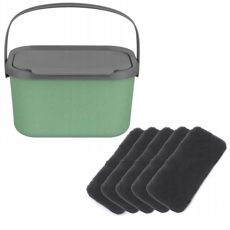 Bioabfallbehälter, Fassungsvermögen 4,5 Liter, grün mit grauem Deckel, Mini Bini + 5x Practic-Kohlefilter