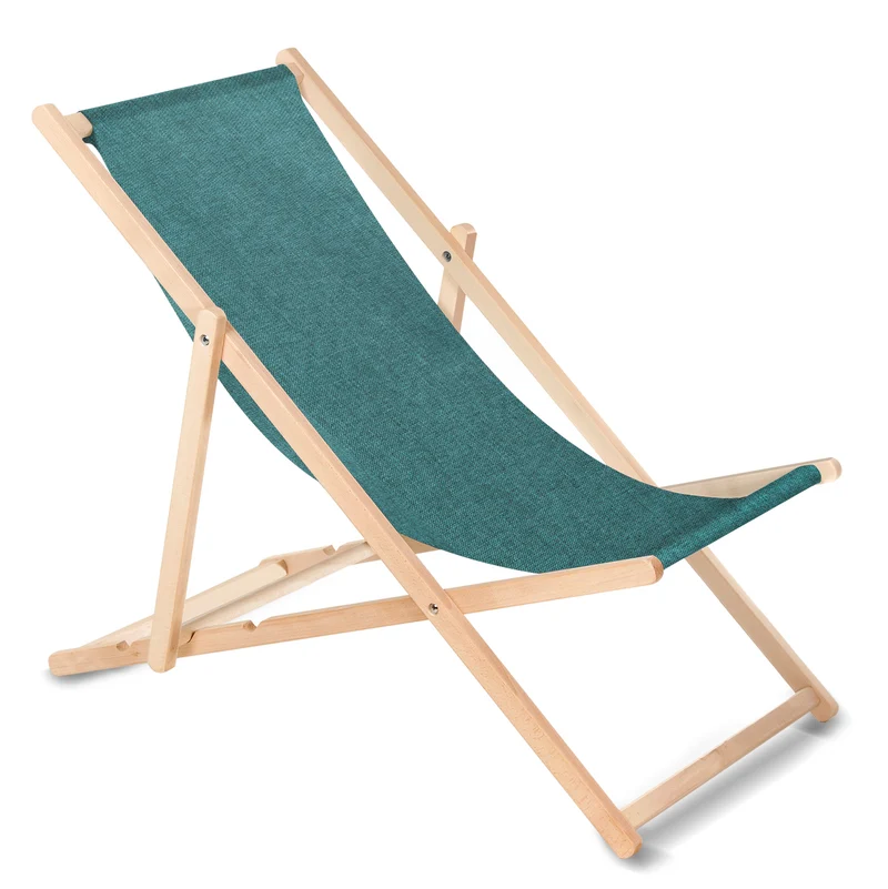 Liegestuhl Sonnenliege Klappbar aus Buchholz ohne Armlehne Sonnenliege Gartenliege Liege (Türkis Melange)