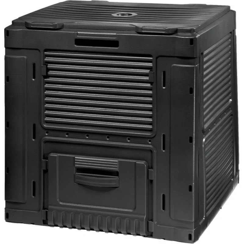 E-Composter Gartenkomposter aus Kunststoff 470L Schnellkomposter Deckel Klappbar 79 x 79 x 79cm Schwarz