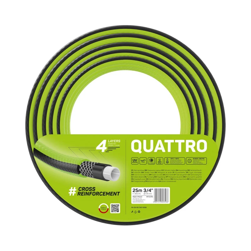 Cellfast Quattro 3/4" Gartenschlauch 25m 4 Schichten gekreuzt geflochten