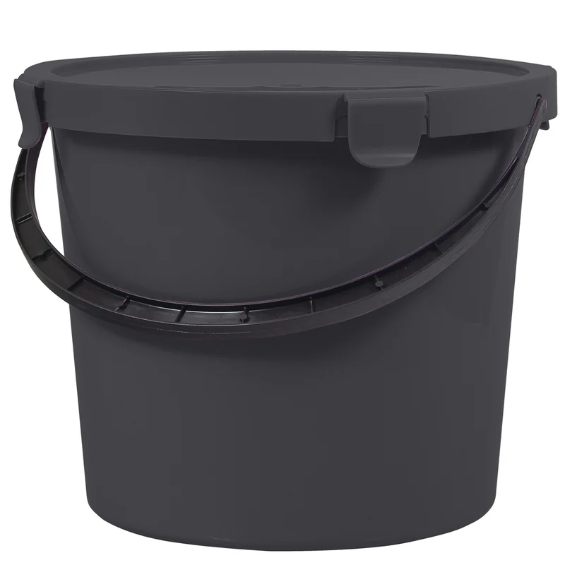 Plast Team Berry 10L Eimer mit Deckel und Griff, dunkelgrau