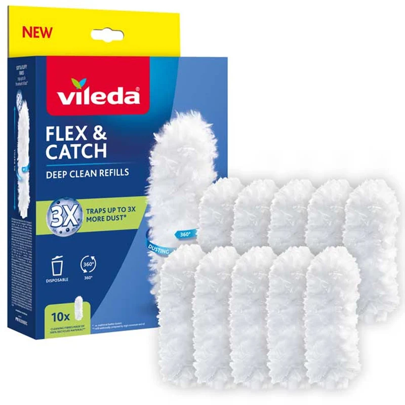 Vileda Flex&Catch Staubbesen-Nachfüllpackungen, 10 Stück, 100% recycelte Faser, 360° Nachfüllpackung