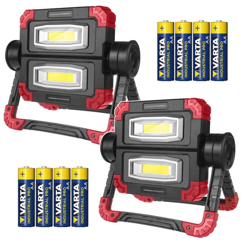 LED-Arbeitsleuchte COB Maclean, 300 lm, 3 Leuchtmodi, Farbtemperatur 6500 K, MCE439 2 Stück + 8x Varta Industrial AA-Batterien