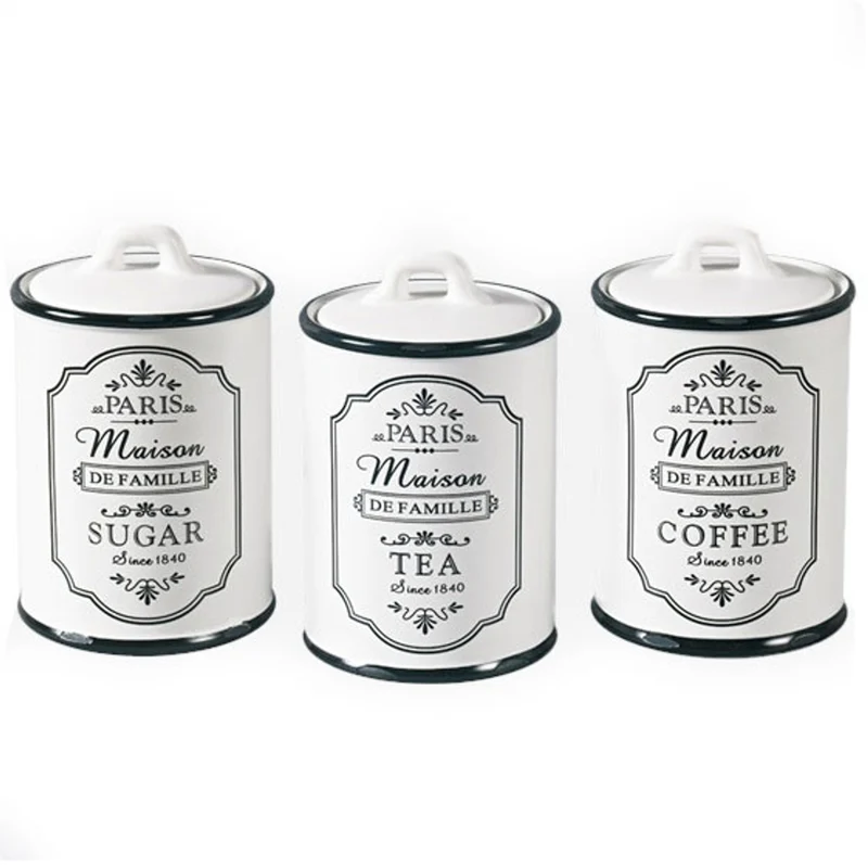 3er Vorratsdosen Set Aufbewahrungsdosen Keramik Dose Zucker Kaffee Tee Küchenbehälter Sugar Coffee Tea